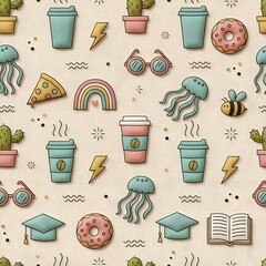 Whimsical Pastel Everyday Objects Seamless Pattern