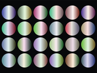 Big Set of Colorful Holographic Iridescent Metallic Gradients Vector Swatches isolated PNG with Transparent Background