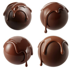 chocolate truffles set with drizzled chocolate, isolated on white background.