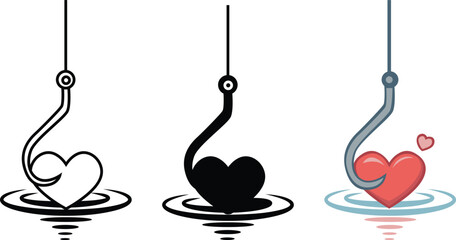 A fishing hook caught on a heart  symbolizing love and attraction