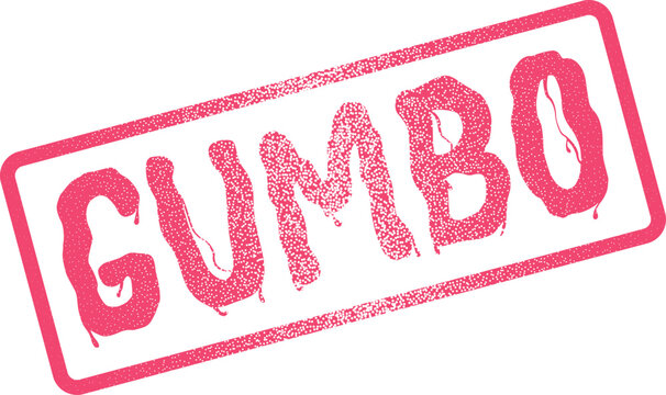 A vibrant retro pink gumbo rubber stamp mark for restaurant menus and culinary events