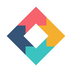 Abstraktes Logo mit vier Pfeilen, die ein Quadrat bilden