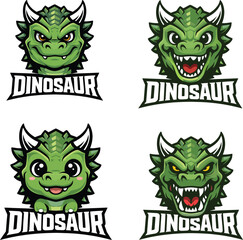 Fototapeta premium Cute and Fierce Green Dinosaur Mascot Logo Set – Cartoon T-Rex Character for Gaming, Esports and Branding