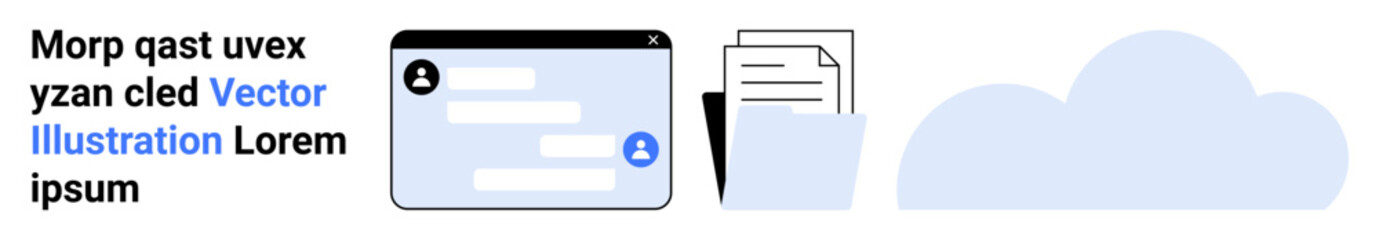 Fototapeta premium Data management, cloud storage, user interface, digital files, online services, document sharing. A user interface beside file icons and a cloud symbol. Data management and cloud storage concept