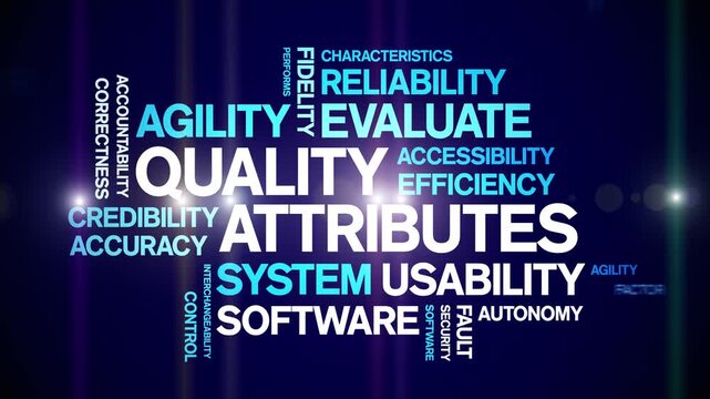 Quality Attributes animated word cloud-text design animation tag kinetic typography seamless loop.