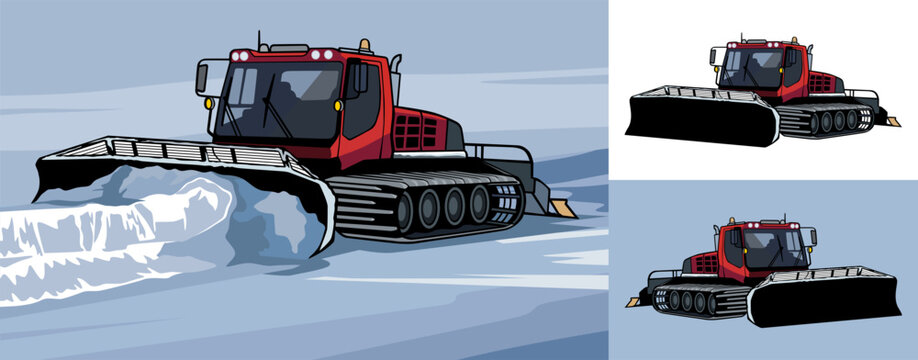 Snow Groomer Vehicle with Front Blade and Rear Tiller