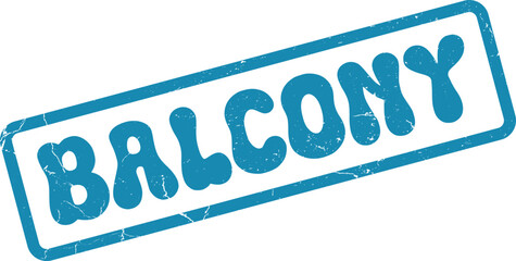 Fototapeta premium Bold Blue BALCONY Grungy Textured Stamp Mark for Architectural Designs and Building Features