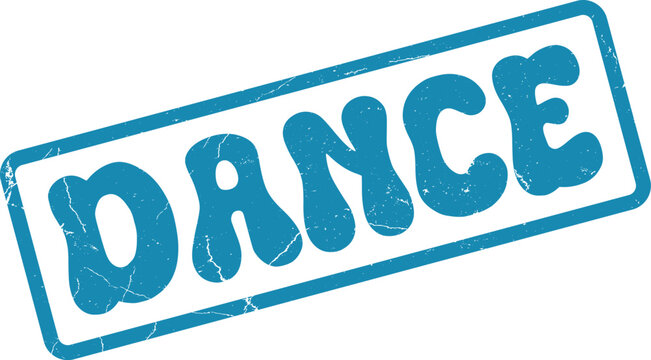 Vibrant blue dance word stamp featuring a groovy retro distressed textured finish