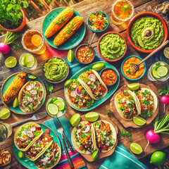 Fototapeta premium Gourmet Tacos in a Cozy Mexican Restaurant Setting