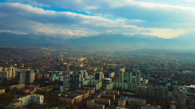 Almaty City Skyline with Esentai Mall, Dostyk Plaza, Kok Tobe and Mountains &ndash; Modern Urban View of Almaty, Kazakhstan