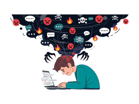 Sad Man Suffering from Cyberbullying and Toxic Online Hate Speech