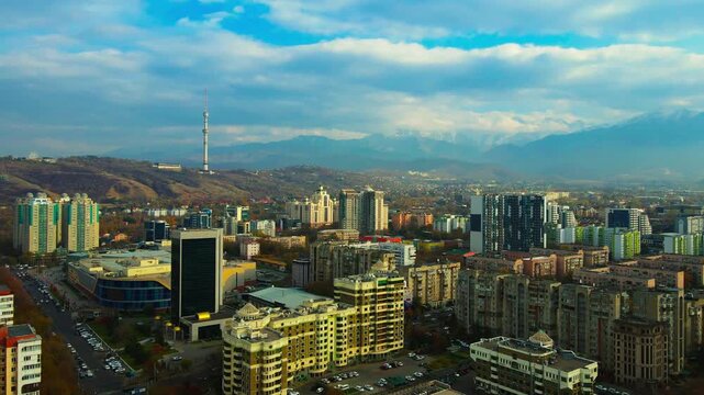 Almaty City Skyline with Esentai Mall, Dostyk Plaza, Kok Tobe and Mountains &ndash; Modern Urban View of Almaty, Kazakhstan