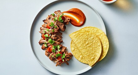 Elegant Overhead View Deconstructed Barbacoa Plate Modern Flair Gourmet Plating