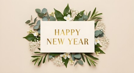 new year template design with elegant greenery frame and clean festive background layout