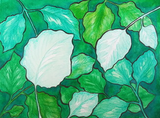 Leaves background, Watercolor hand drawn illustration.