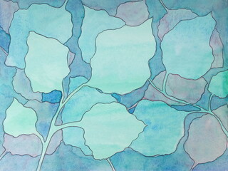 Leaves background. Watercolor hand drawn illustration.
