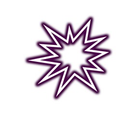 Neon purple starburst graphic element with jagged edges glowing brightly against a on transparent background