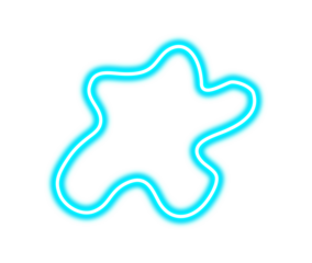 Bright cyan neon light outline shaped like an abstract star glowing against a on transparent background