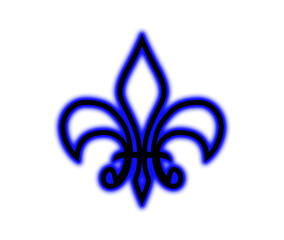 Striking neon blue stylized fleur de lis emblem glowing brightly against a solid graphic on transparent background © Monivara Creations