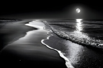 Moonlit Waves on a Serene Beach at Night