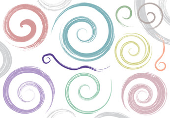 手書き筆タッチの和風ぐるぐるうずまき素材セット/くすみカラー