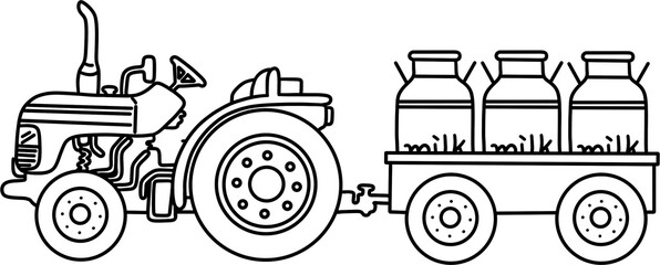 낙농업 젖소 우유통 트랙터 트레일러 라인드로잉 색칠공부