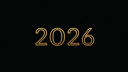 Golden outline of the year 2026 on a black background, futuristic and modern design element