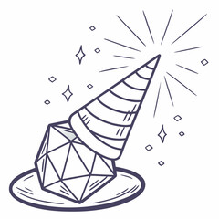 Crystal floating under magic light cone white background