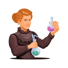 Female Scientist Conducting Chemistry Experiment with Laboratory Glassware Illustration Vector
