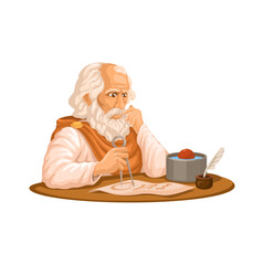 Ancient Greek Philosopher Archimedes Thinking and Writing Illustration Vector Isolated on White Background