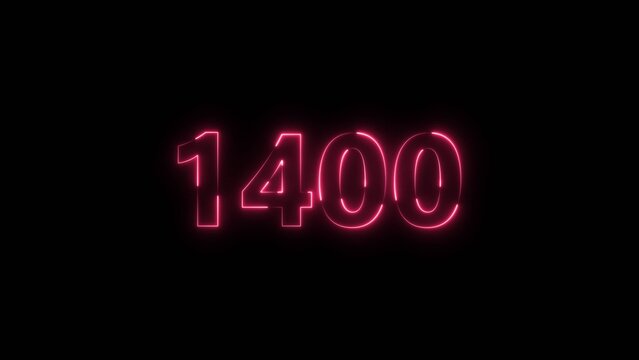 Number 1400 neon bright magenta red color 4k illustration.