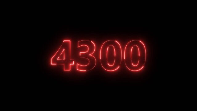 Number 4300 neon bright red color 4k illustration.