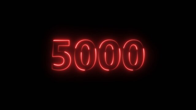 Number 5000 neon bright red color 4k illustration.