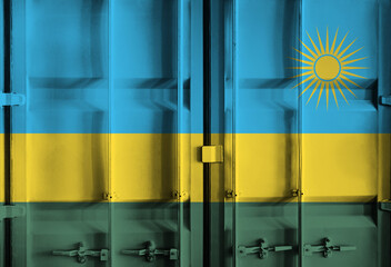 Shipping container with Rwanda national flag overlay