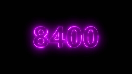 Number 8400 neon bright magenta color 4k illustration.