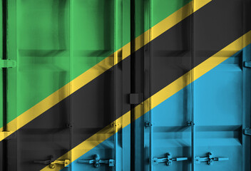 Shipping container with Tanzania national flag overlay