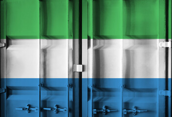 Shipping container with Sierra Leone national flag overlay