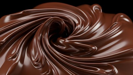 Close-up of creamy chocolate swirled into an elegant pattern, emphasizing smoothness, richness, and premium dessert quality.