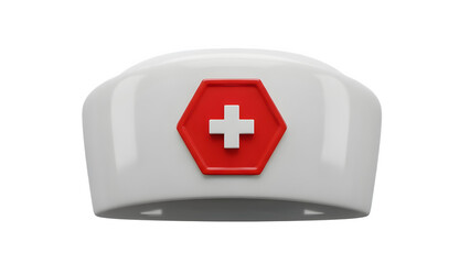 Fototapeta premium 3D White Nurse Hat with Red Cross Icon - Medical Costume, Healthcare Headwear, Nursing Uniform, Hospital Symbol, Clinic Cap & Doctor Assistant
