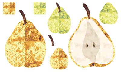Artistic pear illustration set including AI file with seamless watercolor texture swatches