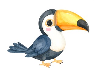 Naklejka premium Adorable, cartoon toucan illustration. Watercolor style, isolated on white