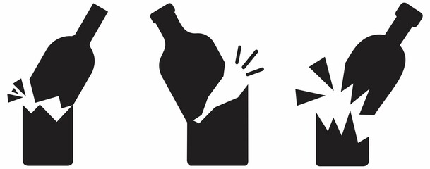 Fragile icon decrypted by broken bottle in black solid style. Broken symbol isolated on white background