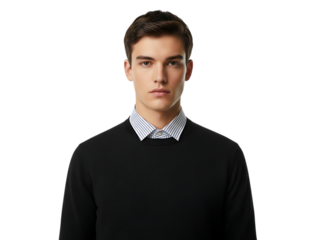 Young man with serious expression wearing black sweater