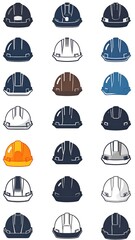 Assortment of colorful, detailed construction hard hat illustrations