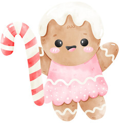 Cute Gingerbread Girl with Candy Cane Illustration
