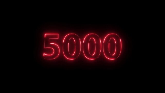 Number 5000 neon bright red color animation 4k video.