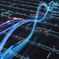 Intersecting neon light trails