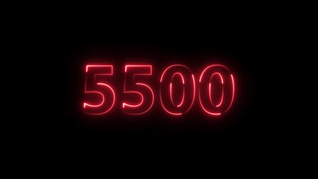 Number 5500 neon bright red color animation 4k video.