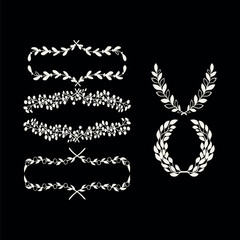 Collection of circular laurel wreath, Emblem floral Greek branch of oak leaves