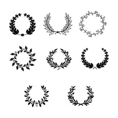 Collection of circular laurel wreath, Emblem floral Greek branch of oak leaves